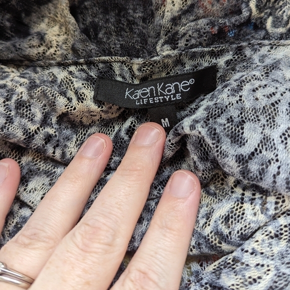 Y2K Whimsigoth Sheer Mesh Paisley Leopard Ruffle Blouse - Picture 6 of 11